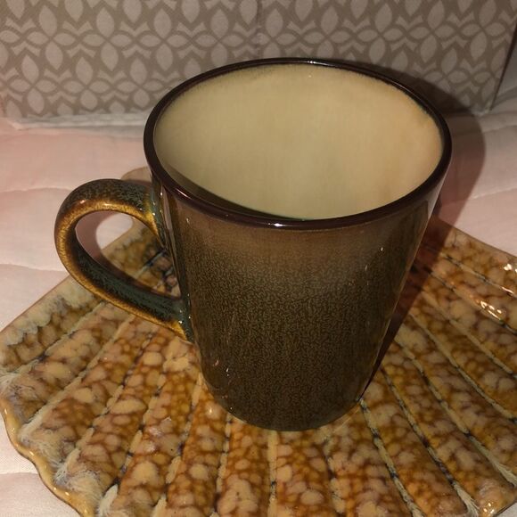 HomeTrends Rave Stripe Teal Rust Cream Brown Mug - Picture 1 of 5